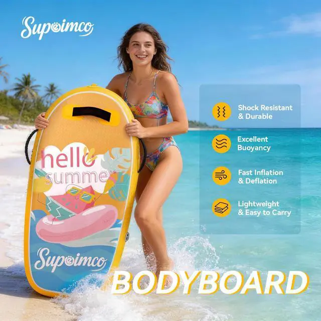 Alt view image 2 of 7 - Inflatable Boogie Board, Bodyboard - Lightweight PVC Core Boogie Boards for Beach & Pool, Foldable with Wrist Straps, Ideal Surfing Gear for Teens and Adults