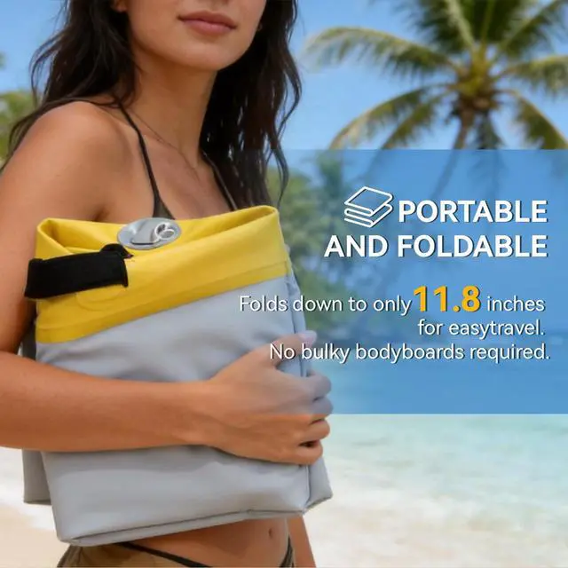 Alt view image 4 of 7 - Inflatable Boogie Board, Bodyboard - Lightweight PVC Core Boogie Boards for Beach & Pool, Foldable with Wrist Straps, Ideal Surfing Gear for Teens and Adults