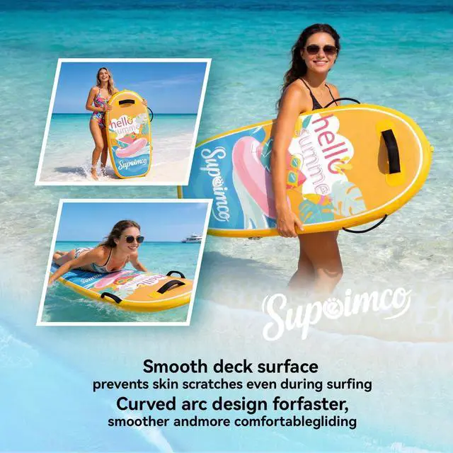 Alt view image 7 of 7 - Inflatable Boogie Board, Bodyboard - Lightweight PVC Core Boogie Boards for Beach & Pool, Foldable with Wrist Straps, Ideal Surfing Gear for Teens and Adults