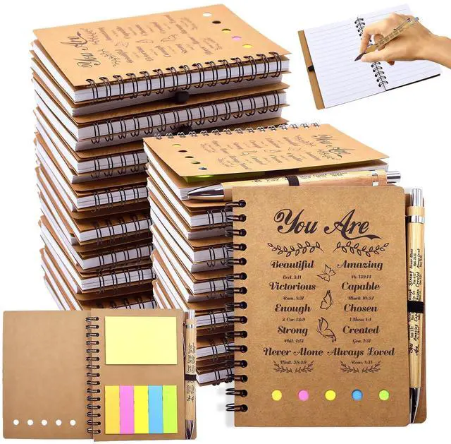 Main image of 100 Pcs/50 Set Christian Gifts Prayer Journal Set, Bible Verse Pens & Small Spiral Notebook, Bulk Church Notes Notebook Supplies - Faith Based Gifts for Women, Christian Stuff