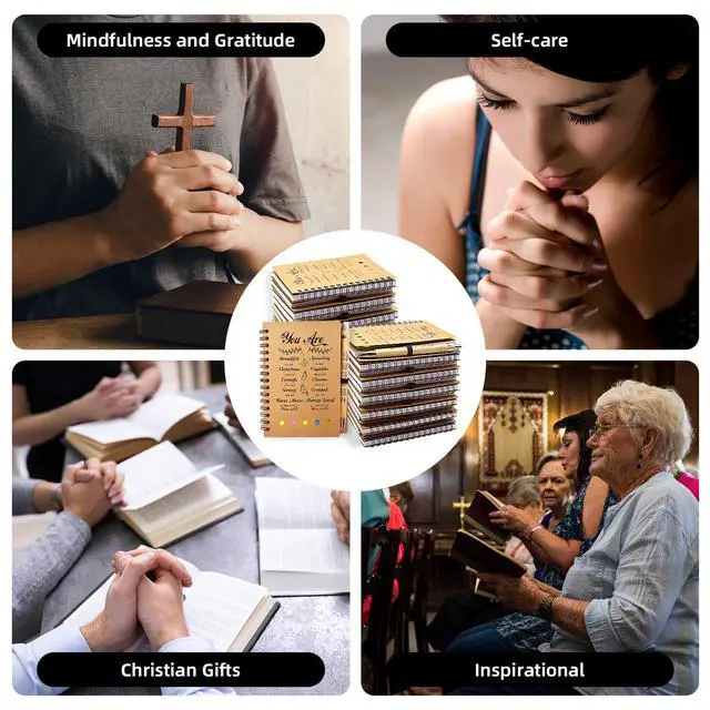 Alt view image 5 of 7 - 100 Pcs/50 Set Christian Gifts Prayer Journal Set, Bible Verse Pens & Small Spiral Notebook, Bulk Church Notes Notebook Supplies - Faith Based Gifts for Women, Christian Stuff