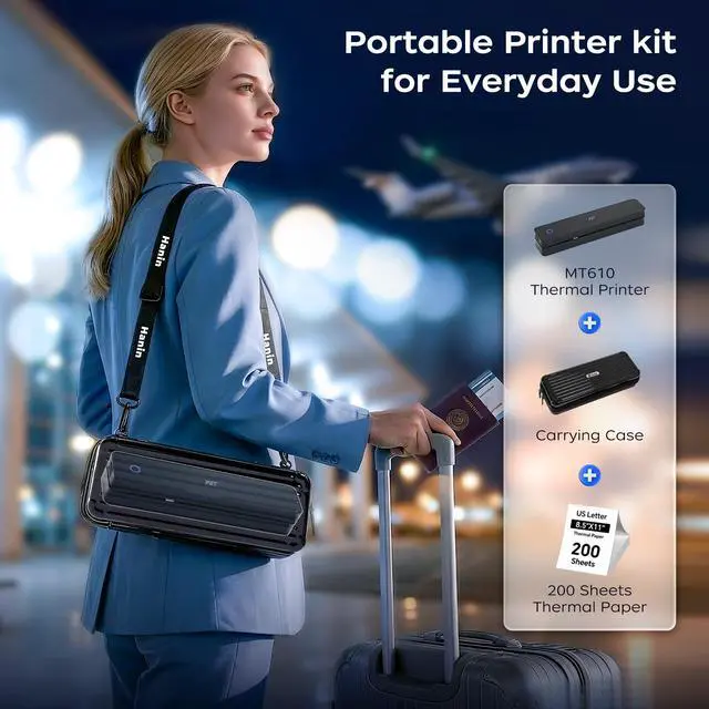 Alt view image 2 of 7 - MT610 A4 Thermal Printer with Case & 200 Sheets, Bluetooth & USB | Portable & Compact, Inkless Printer for Travel, Remote Work, Truck Drivers, Phones & Laptops
