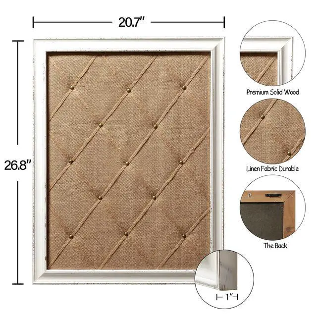 Alt view image 7 of 7 - Antique White Linen Fabric Pin Board, 21"×27" Message Board Wall Decor, Burlap Bulletin Board Picture Memo Board, Large Cork Boards for Walls with Frame, Vision Board for Farmhouse Home,Office Decor