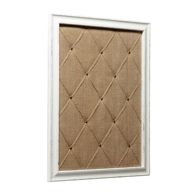 Alt view image 2 of 7 - Antique White Linen Fabric Pin Board, 21"×27" Message Board Wall Decor, Burlap Bulletin Board Picture Memo Board, Large Cork Boards for Walls with Frame, Vision Board for Farmhouse Home,Office Decor