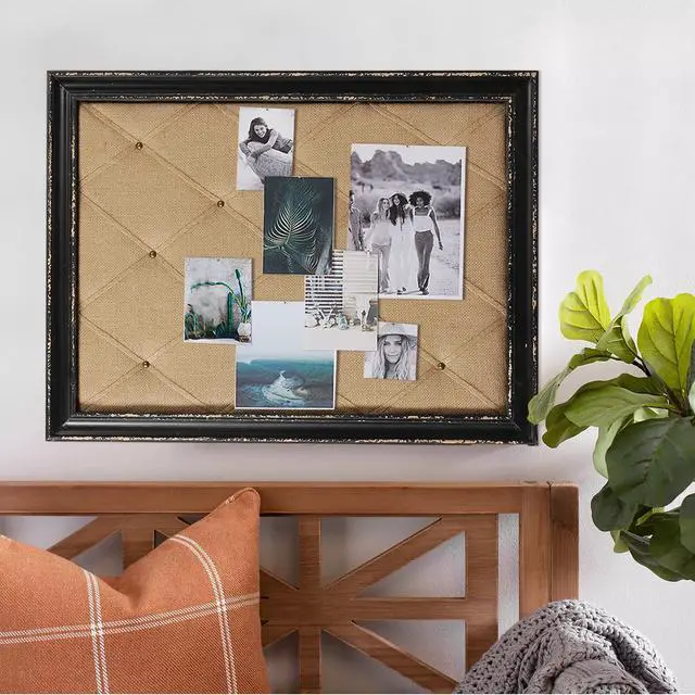 Alt view image 3 of 6 - Vision Board Linen Bulletin Board Black Frame, 21"×27" Pin Boards Large Cork Boards for Walls, Rustic Message Board Decorative Memo Boards, Wall Mounted Display Picture Board for Home Office Decor