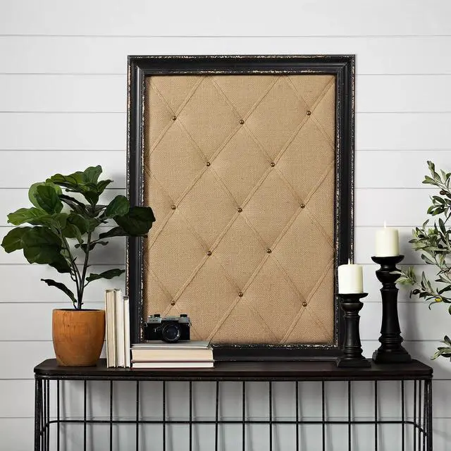 Alt view image 4 of 6 - Vision Board Linen Bulletin Board Black Frame, 21"×27" Pin Boards Large Cork Boards for Walls, Rustic Message Board Decorative Memo Boards, Wall Mounted Display Picture Board for Home Office Decor