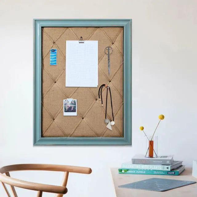 Alt view image 5 of 6 - Fabric Bulletin Board Memo Board 21"×27", Large Cork Boards for Walls with Rustic Blue Frame, Vision Boards Photo Display Board, Pinboard Wall Organizer, Decorative Note Message Board