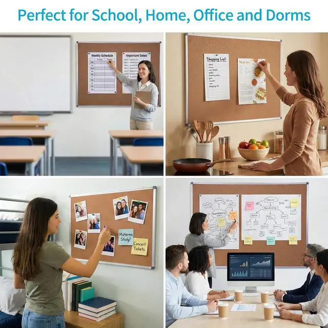 Alt view image 6 of 6 - 2-Pack Cork Notice Board 48 x 36 Inch, Aluminum Frame Bulletin Board | Walls Mounted Large Self-Healing Cork Board for Office, School, and Home, Hanging Notice Board with 10 Push Pins (4x3 Ft)