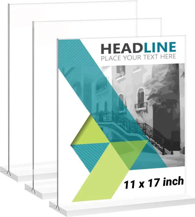 Main image of 6 Pack 11 x 17 Inches Acrylic Sign Holder Clear T Shaped Sign Holder Table Menu Display Stand Double Sided Picture Flyer Sign Holder for Office Store Restaurant Hotels (6, 11 x 17 Inches)
