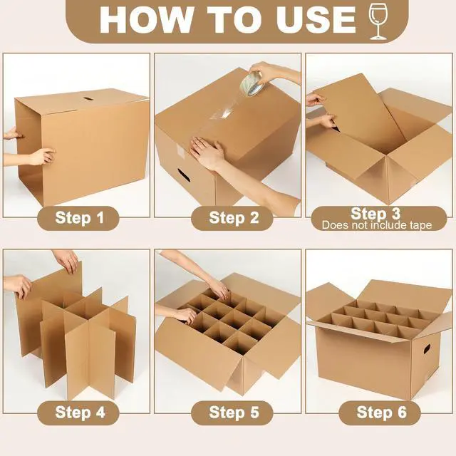 Alt view image 3 of 6 - 5 Sets Glass Packing Kit for Glasses and Stemware Includes Kitchen Moving Boxes Cell Divider Unit Foam Pouches Glass Packing Boxes for Moving Glasses Wine Dish (20 x 15 x 12 Inch)