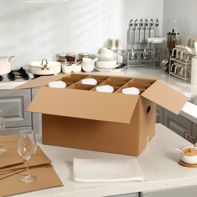 Alt view image 4 of 6 - 5 Sets Glass Packing Kit for Glasses and Stemware Includes Kitchen Moving Boxes Cell Divider Unit Foam Pouches Glass Packing Boxes for Moving Glasses Wine Dish (20 x 15 x 12 Inch)