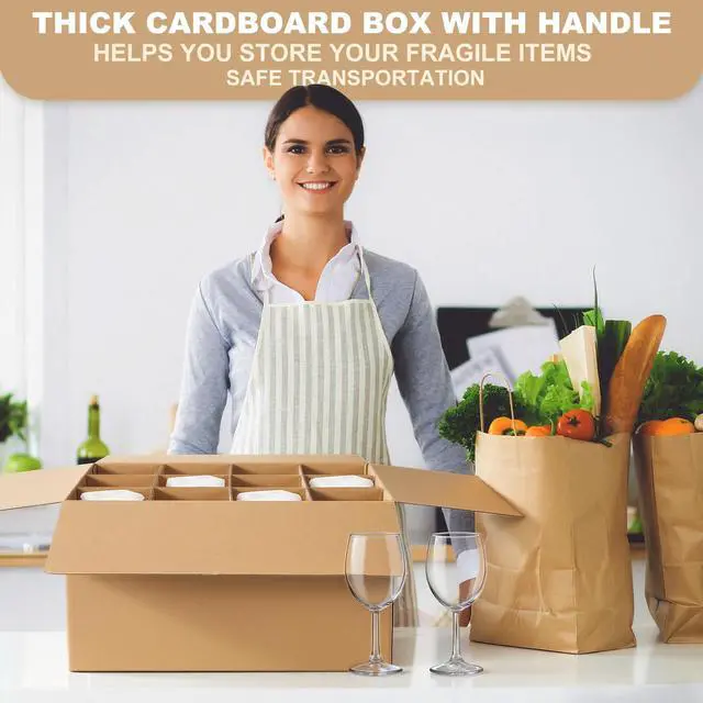 Alt view image 5 of 6 - 5 Sets Glass Packing Kit for Glasses and Stemware Includes Kitchen Moving Boxes Cell Divider Unit Foam Pouches Glass Packing Boxes for Moving Glasses Wine Dish (20 x 15 x 12 Inch)