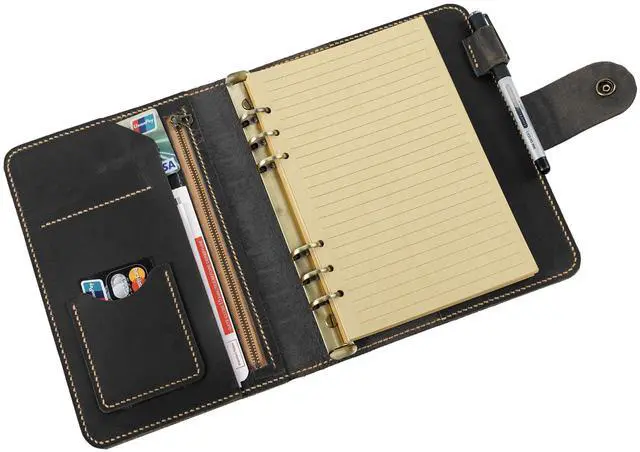 Main image of Leather A5 binder planner, Refillable leather journal, Leather notebook, A5 ring binder, Custom gift for him, Leadership Gifts, Corporate Gifts for Clients (Black)