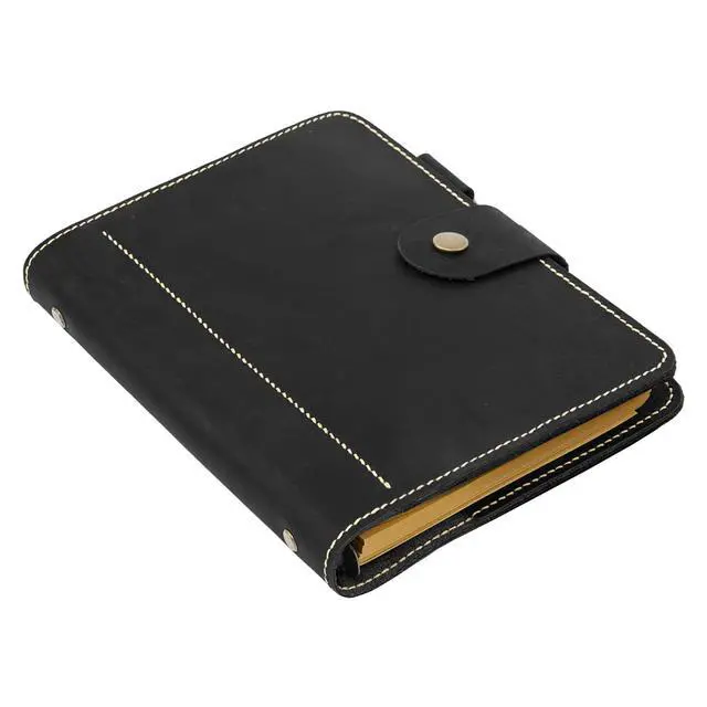 Alt view image 2 of 4 - Leather A5 binder planner, Refillable leather journal, Leather notebook, A5 ring binder, Custom gift for him, Leadership Gifts, Corporate Gifts for Clients (Black)