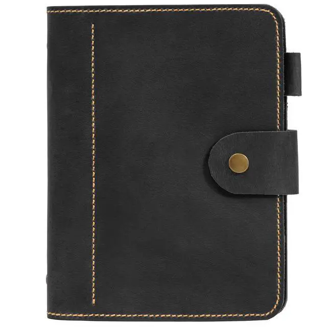 Alt view image 3 of 4 - Leather A5 binder planner, Refillable leather journal, Leather notebook, A5 ring binder, Custom gift for him, Leadership Gifts, Corporate Gifts for Clients (Black)