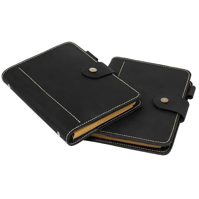 Alt view image 4 of 4 - Leather A5 binder planner, Refillable leather journal, Leather notebook, A5 ring binder, Custom gift for him, Leadership Gifts, Corporate Gifts for Clients (Black)