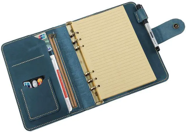 Main image of Leather A5 binder planner, Refillable leather journal, Leather notebook, A5 ring binder, Custom gift for him, Leadership Gifts, Corporate Gifts for Clients (Blue)
