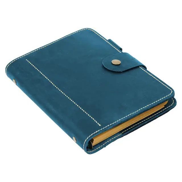 Alt view image 3 of 4 - Leather A5 binder planner, Refillable leather journal, Leather notebook, A5 ring binder, Custom gift for him, Leadership Gifts, Corporate Gifts for Clients (Blue)