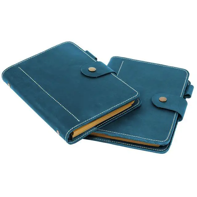 Alt view image 4 of 4 - Leather A5 binder planner, Refillable leather journal, Leather notebook, A5 ring binder, Custom gift for him, Leadership Gifts, Corporate Gifts for Clients (Blue)