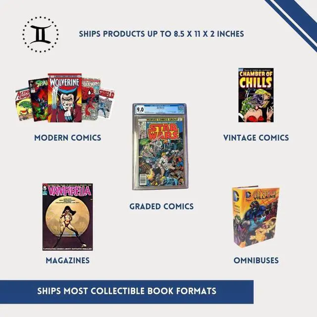 Alt view image 3 of 6 - Gemini Wrap Mailer Comic Shipping Boxes - 100ct | Holds 15 Comics, 3 Graded Slabs, 10 Toploader Comics, 8 Magazines | Premium Customizable Gemini Mailers for Comic Books, Manga, Literature Mailers etc