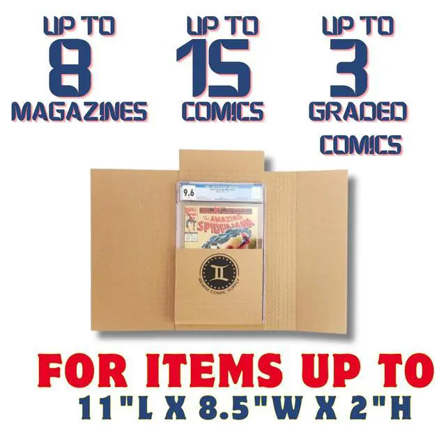 Alt view image 6 of 6 - Gemini Wrap Mailer Comic Shipping Boxes - 100ct | Holds 15 Comics, 3 Graded Slabs, 10 Toploader Comics, 8 Magazines | Premium Customizable Gemini Mailers for Comic Books, Manga, Literature Mailers etc