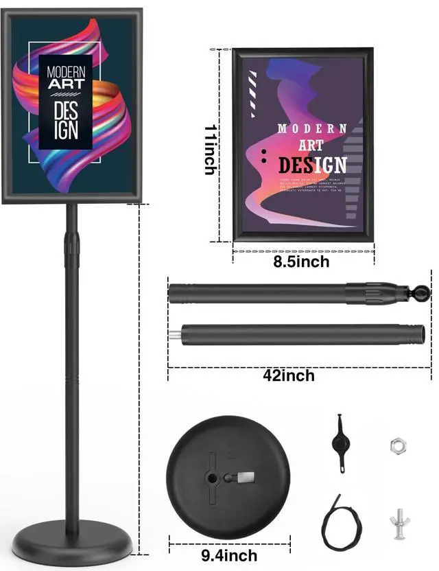 Alt view image 6 of 7 - 11x17 inch Adjustable Floor Standing Solder Stand | 2Pack, Pedestal Sign Stand, Round Base For Display & Advertisement, Outdoor Compatible