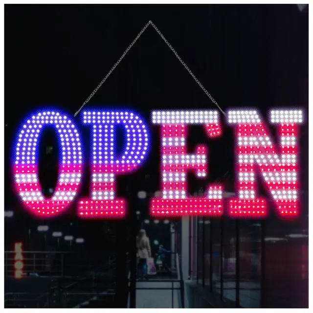 Main image of Open Signs for Business,30x10 inch USA Flag Open Sign Led for Window Wall Door w/Remote Control Bar Cafe Salon Barber Resturant Retail Store