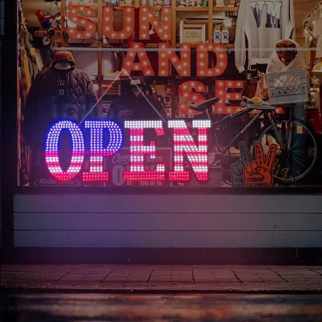 Alt view image 2 of 7 - Open Signs for Business,30x10 inch USA Flag Open Sign Led for Window Wall Door w/Remote Control Bar Cafe Salon Barber Resturant Retail Store