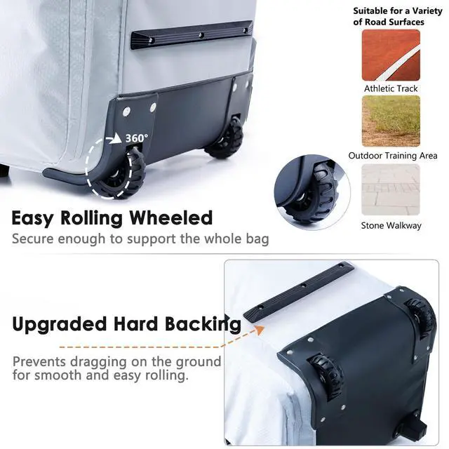 Alt view image 5 of 6 - Upgraded Rolling Baseball Bag with Sturdy Hard Backing - Large Softball Bag with Wheels for 4 Bats, Large Team Equipment Duffle Bat Bag, Catcher Gear Bag for Boys 8-12, Youth, Adults