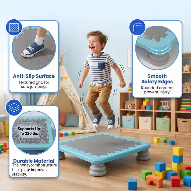 Alt view image 3 of 7 - Mini Trampoline for Kids, 25 Inch Sensory Bounce Board for Balance & Coordination, Non-Slip Rebounder Board for Kids Ages 3+, Indoor Mini Trampoline with Stable Base