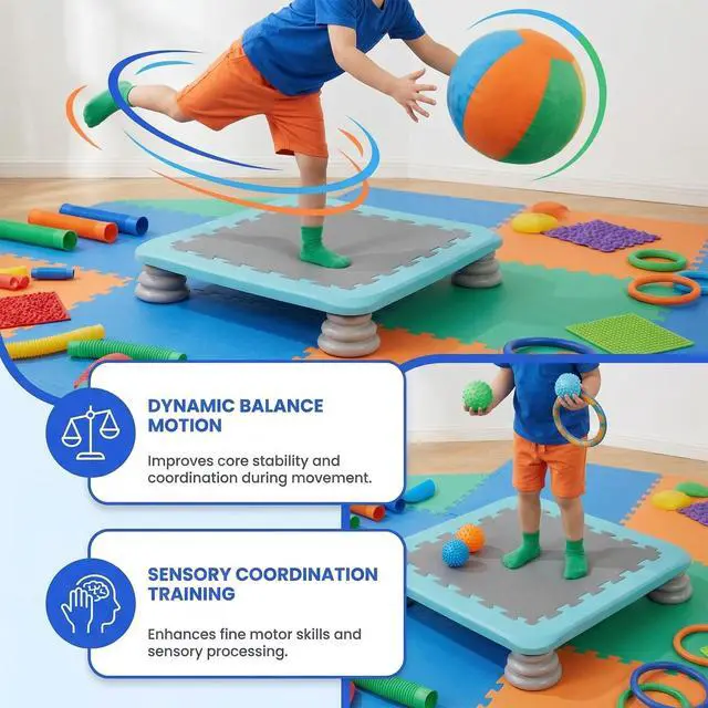 Alt view image 4 of 7 - Mini Trampoline for Kids, 25 Inch Sensory Bounce Board for Balance & Coordination, Non-Slip Rebounder Board for Kids Ages 3+, Indoor Mini Trampoline with Stable Base