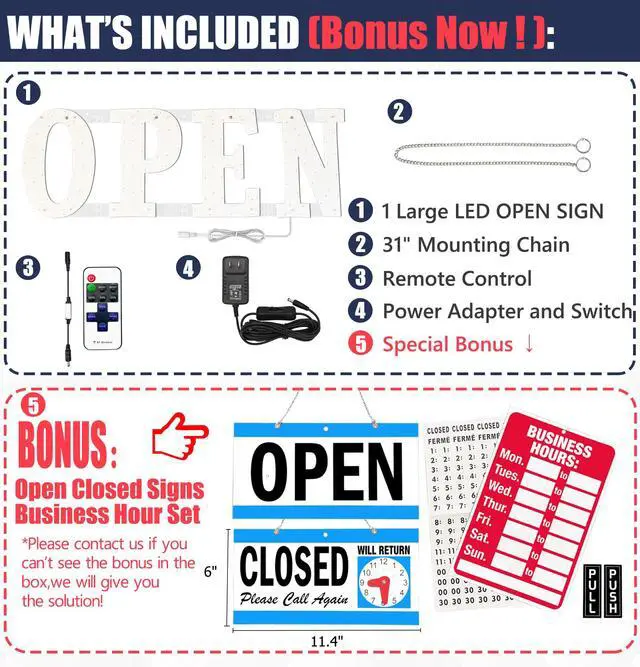 Alt view image 4 of 7 - Open Signs for Business,30x10 inch USA Flag Open Sign Led for Window Wall Door w/Remote Control Bar Cafe Salon Barber Resturant Retail Store