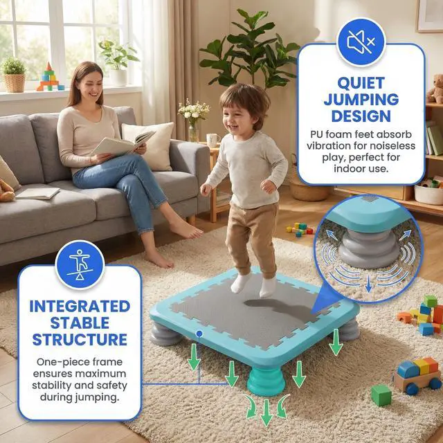 Alt view image 5 of 7 - Mini Trampoline for Kids, 25 Inch Sensory Bounce Board for Balance & Coordination, Non-Slip Rebounder Board for Kids Ages 3+, Indoor Mini Trampoline with Stable Base