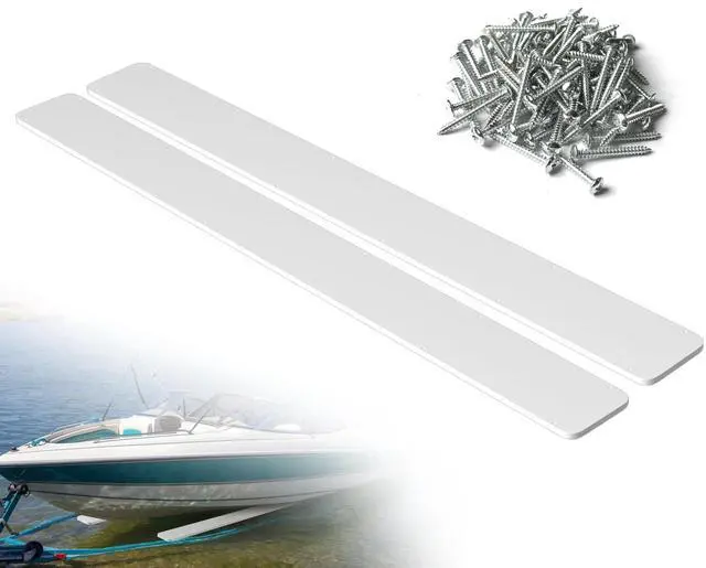 Main image of Boat Trailer Bunk Slides, 3"x48", 5"x48", 5"x57", Heavy Duty PE Glide Pads for Full Support, Kits of 2 or 4, Black, White, Pre-Drilled Holes and Screws, for Easy Launch and Load, Fits Various Boats