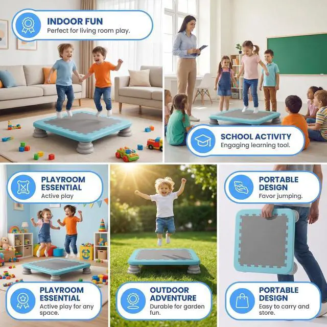 Alt view image 7 of 7 - Mini Trampoline for Kids, 25 Inch Sensory Bounce Board for Balance & Coordination, Non-Slip Rebounder Board for Kids Ages 3+, Indoor Mini Trampoline with Stable Base