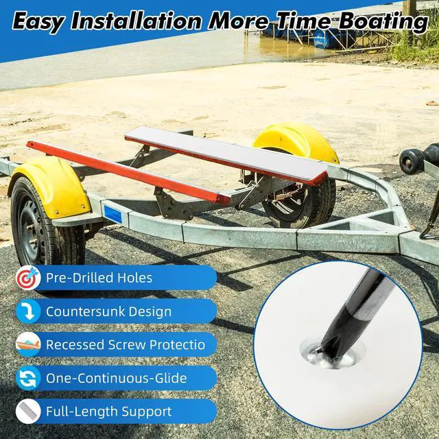 Alt view image 4 of 7 - Boat Trailer Bunk Slides, 3"x48", 5"x48", 5"x57", Heavy Duty PE Glide Pads for Full Support, Kits of 2 or 4, Black, White, Pre-Drilled Holes and Screws, for Easy Launch and Load, Fits Various Boats