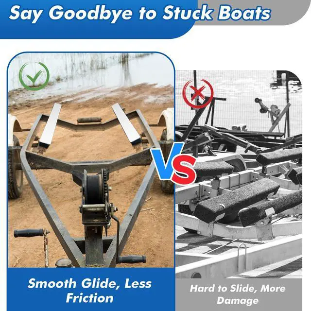 Alt view image 5 of 7 - Boat Trailer Bunk Slides, 3"x48", 5"x48", 5"x57", Heavy Duty PE Glide Pads for Full Support, Kits of 2 or 4, Black, White, Pre-Drilled Holes and Screws, for Easy Launch and Load, Fits Various Boats
