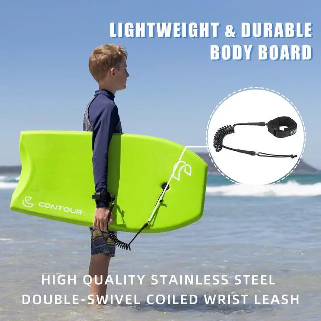 Alt view image 4 of 6 - Body Boards for Beach 37 inch Lightweight Durable Body Board with EPS Core Dual Channel Double Swivel Coiled Wrist Leash Ideal Bodyboards for Kids Teens & Adults