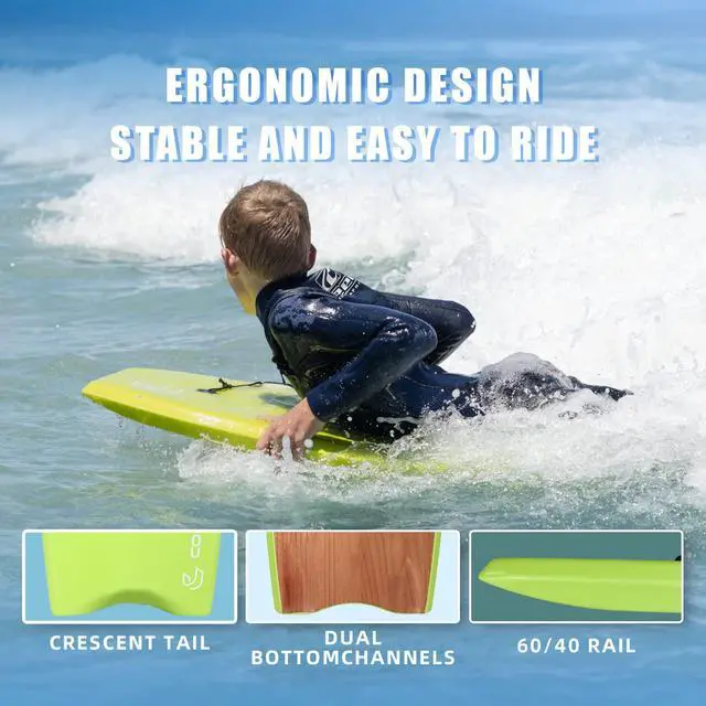Alt view image 3 of 6 - Body Boards for Beach 37 inch Lightweight Durable Body Board with EPS Core Dual Channel Double Swivel Coiled Wrist Leash Ideal Bodyboards for Kids Teens & Adults