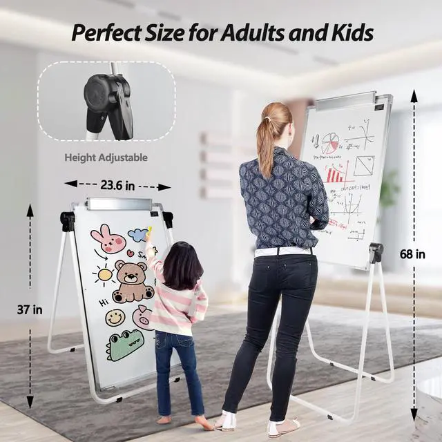 Alt view image 2 of 7 - Stand White Board - 36 x 24 Inch Double Sided Magnetic Dry Erase Board with Stand Height Adjustable, 3' x 2' Flip Chart Easel Stand Portable(White)