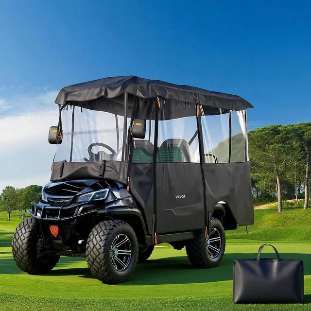 Main image of Golf Cart Cover, Visible Full-Enclosure 2/2+2/4 Passenger Golf Cart, 600D Waterproof Oxford Fabric CoverFits Most Carts Club Car, Yamaha, EZGO, Honda, PVC Coating & Windproof Hook Design