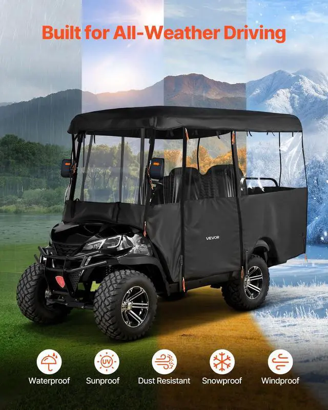 Alt view image 3 of 7 - Golf Cart Cover, Visible Full-Enclosure 2/2+2/4 Passenger Golf Cart, 600D Waterproof Oxford Fabric CoverFits Most Carts Club Car, Yamaha, EZGO, Honda, PVC Coating & Windproof Hook Design