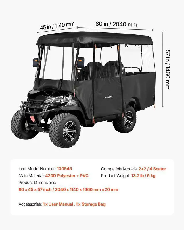 Alt view image 7 of 7 - Golf Cart Cover, Visible Full-Enclosure 2/2+2/4 Passenger Golf Cart, 600D Waterproof Oxford Fabric CoverFits Most Carts Club Car, Yamaha, EZGO, Honda, PVC Coating & Windproof Hook Design