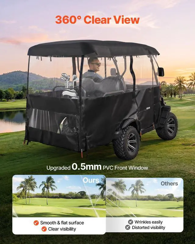 Alt view image 4 of 7 - Golf Cart Cover, Visible Full-Enclosure 2/2+2/4 Passenger Golf Cart, 600D Waterproof Oxford Fabric CoverFits Most Carts Club Car, Yamaha, EZGO, Honda, PVC Coating & Windproof Hook Design
