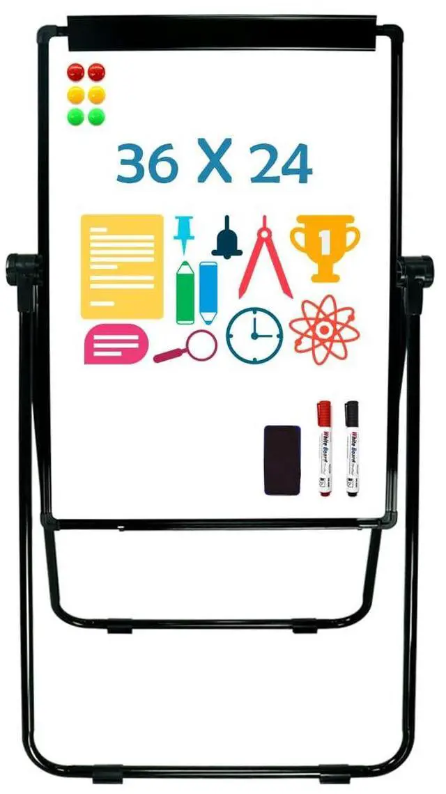Main image of White Board Easel Office Portable Dry Erase Boards with Stand, Flipchart Easel Height Adjustable 36x24 inches, Perfect for Classroom, Preschool, Homeschool, Restaurant and Presentation (Black)