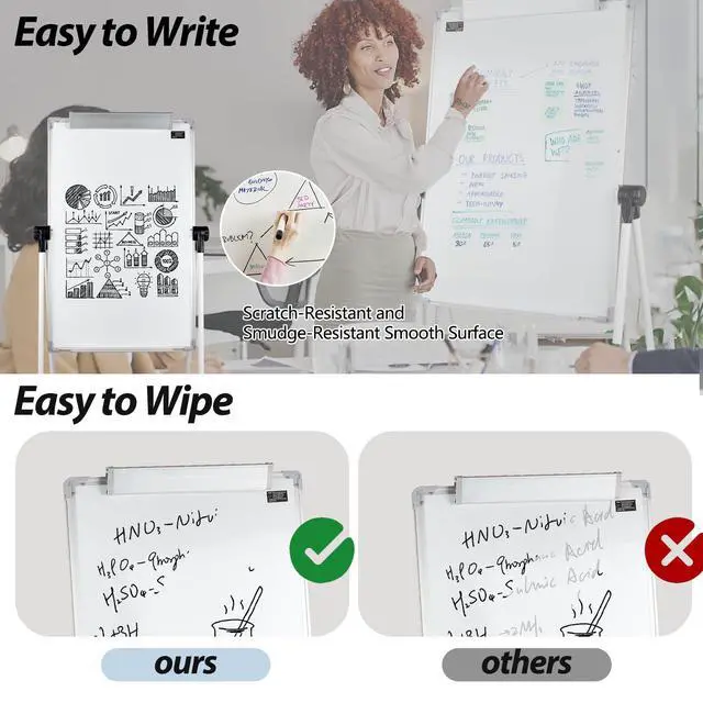 Alt view image 5 of 7 - Stand White Board - 36 x 24 Inch Double Sided Magnetic Dry Erase Board with Stand Height Adjustable, 3' x 2' Flip Chart Easel Stand Portable(White)