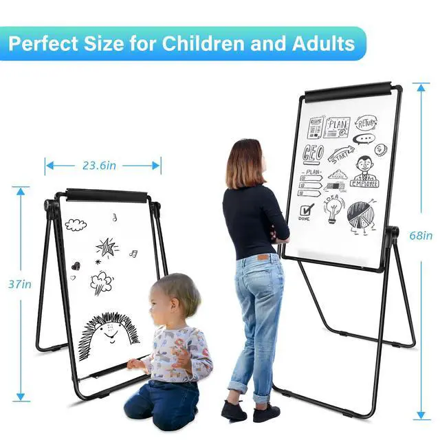Alt view image 2 of 7 - White Board Easel Office Portable Dry Erase Boards with Stand, Flipchart Easel Height Adjustable 36x24 inches, Perfect for Classroom, Preschool, Homeschool, Restaurant and Presentation (Black)