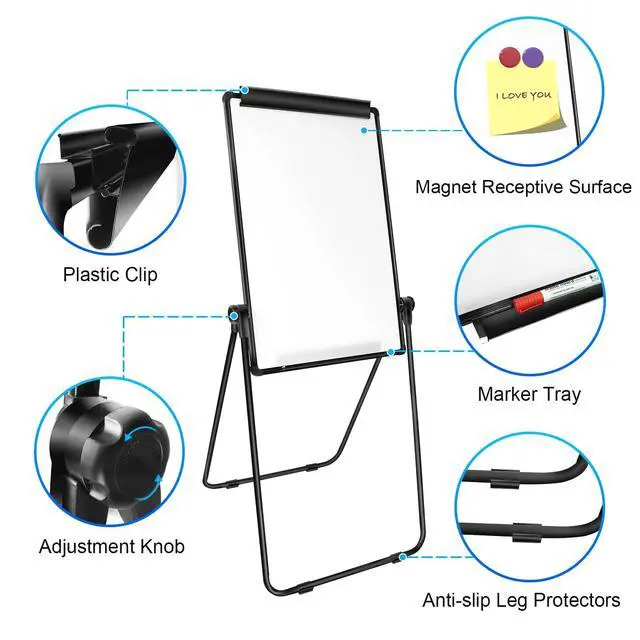 Alt view image 4 of 7 - White Board Easel Office Portable Dry Erase Boards with Stand, Flipchart Easel Height Adjustable 36x24 inches, Perfect for Classroom, Preschool, Homeschool, Restaurant and Presentation (Black)