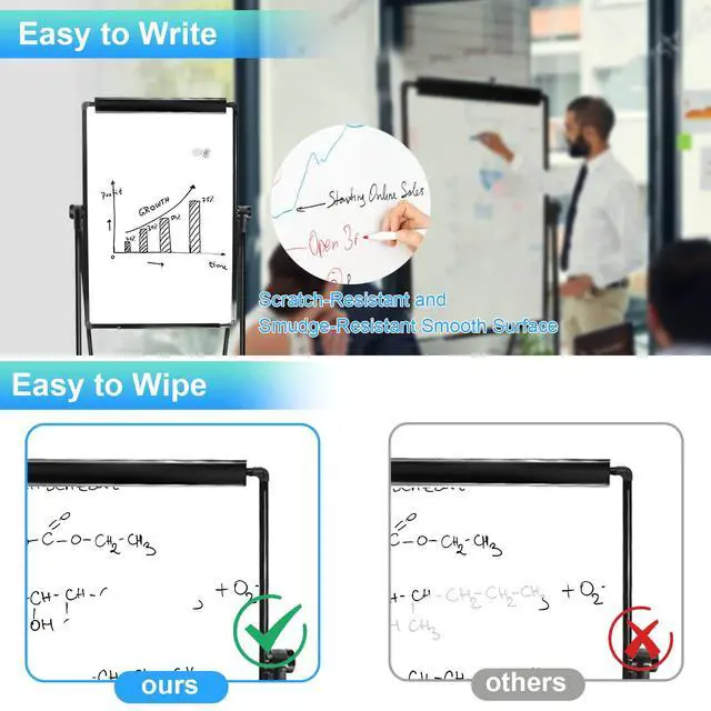 Alt view image 5 of 7 - White Board Easel Office Portable Dry Erase Boards with Stand, Flipchart Easel Height Adjustable 36x24 inches, Perfect for Classroom, Preschool, Homeschool, Restaurant and Presentation (Black)