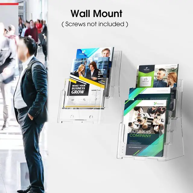 Alt view image 4 of 7 - Acrylic Brochure Holder 6 x 9 Inch, 4 Tier, 4 Pack | Clear Acrylic Construction with Slanted Back for Stable Display, Wall Mount or Countertop Use, Non-Slip Slots